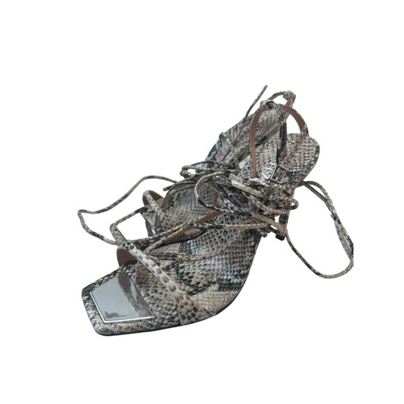 SCHUTZ Snake Print Leather Lace Up Heels Size 37.5 - Picture 2 of 7